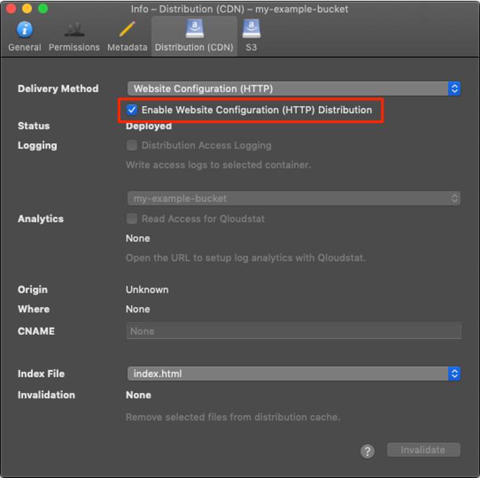 Check the box labeled &lsquo;Enable Website Configuration (HTTP) Distribution&rsquo;